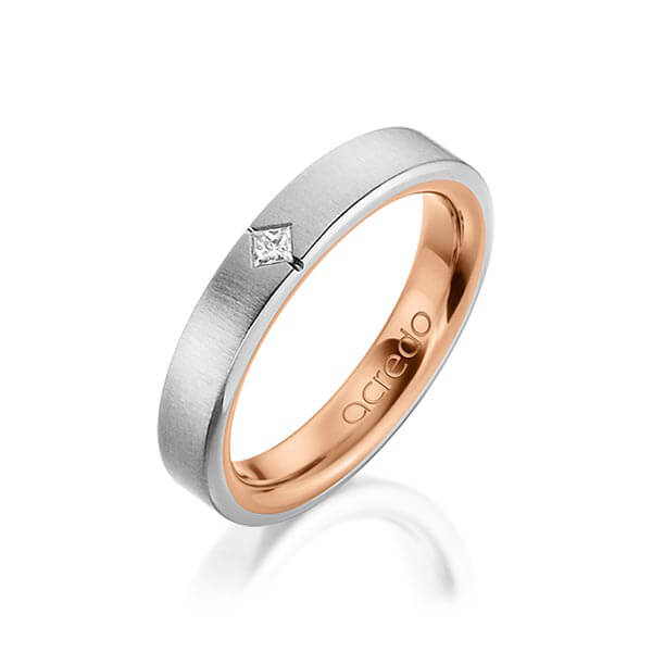 bicolor Trauring/Ehering in außen Graugold 585 , innen Rotgold 585 mit zus. 0,05 ct. Prinzess-Diamant tw, si von acredo - A-1479-1 bicolor Trauring/Ehering in außen Graugold 585 , innen Rotgold 585 mit zus. 0,05 ct. Prinzess-Diamant tw, si von acredo - A-1479-1