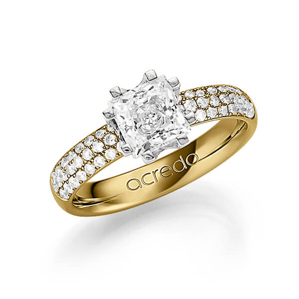 klassischer Trauring/Ehering in Gelbgold 585 mit 1 ct. + zus. 0,432 ct. Prinzess-Diamant & Brillant tw, vs tw, si von acredo - A-1249-12 klassischer Trauring/Ehering in Gelbgold 585 mit 1 ct. + zus. 0,432 ct. Prinzess-Diamant & Brillant tw, vs tw, si von acredo - A-1249-12