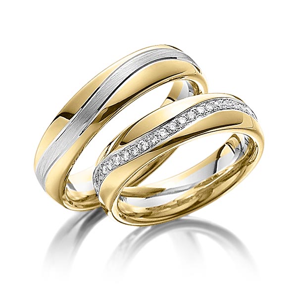 Paar bicolor Memoire-Trauringe/Eheringe in Gelbgold 585 Graugold 585 vollausgefasst mit zus. 0,48 ct. Brillant tw, si von Steinberg - Q-1086-5 Paar bicolor Memoire-Trauringe/Eheringe in Gelbgold 585 Graugold 585 vollausgefasst mit zus. 0,48 ct. Brillant tw, si von Steinberg - Q-1086-5