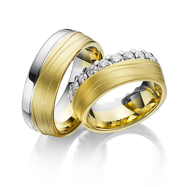 Paar bicolor Memoire-Trauringe/Eheringe in Graugold 585 Gelbgold 585 vollausgefasst mit zus. 1,84 ct. Brillant tw, si von Steinberg - T-1146-2 Paar bicolor Memoire-Trauringe/Eheringe in Graugold 585 Gelbgold 585 vollausgefasst mit zus. 1,84 ct. Brillant tw, si von Steinberg - T-1146-2