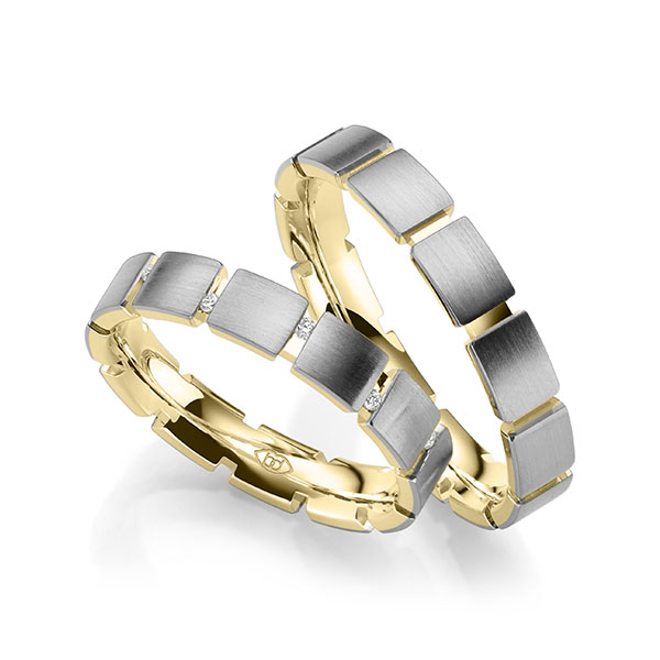 Paar bicolor Trauringe/Eheringe in außen Graugold 585 , innen Gelbgold 585 mit zus. 0,084 ct. Brillant tw, si - UQ-1046-1 Paar bicolor Trauringe/Eheringe in außen Graugold 585 , innen Gelbgold 585 mit zus. 0,084 ct. Brillant tw, si - UQ-1046-1