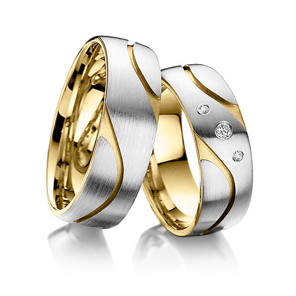 Paar bicolor Trauringe/Eheringe in außen Graugold 585 , innen Gelbgold 585 mit zus. 0,08 ct. Brillant tw, si von Steinberg - T-1068-5 Paar bicolor Trauringe/Eheringe in außen Graugold 585 , innen Gelbgold 585 mit zus. 0,08 ct. Brillant tw, si von Steinberg - T-1068-5