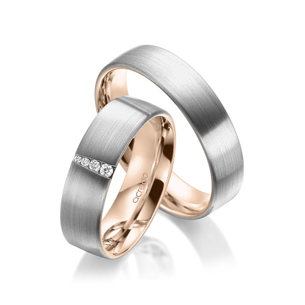 Paar bicolor Trauringe/Eheringe in außen Graugold 585 , innen Rotgold 585 mit zus. 0,048 ct. Brillant tw, si von acredo - A-1950-3 Paar bicolor Trauringe/Eheringe in außen Graugold 585 , innen Rotgold 585 mit zus. 0,048 ct. Brillant tw, si von acredo - A-1950-3