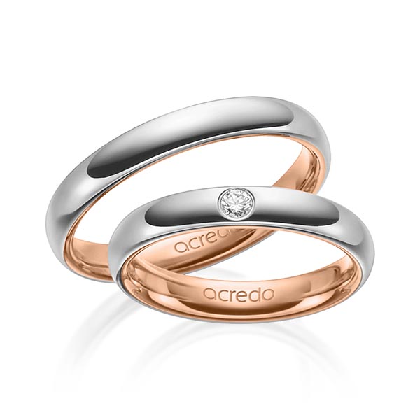 Paar bicolor Trauringe/Eheringe in außen Graugold 585 , innen Rotgold 585 mit zus. 0,06 ct. Brillant tw, si von acredo - A-1465-3 Paar bicolor Trauringe/Eheringe in außen Graugold 585 , innen Rotgold 585 mit zus. 0,06 ct. Brillant tw, si von acredo - A-1465-3