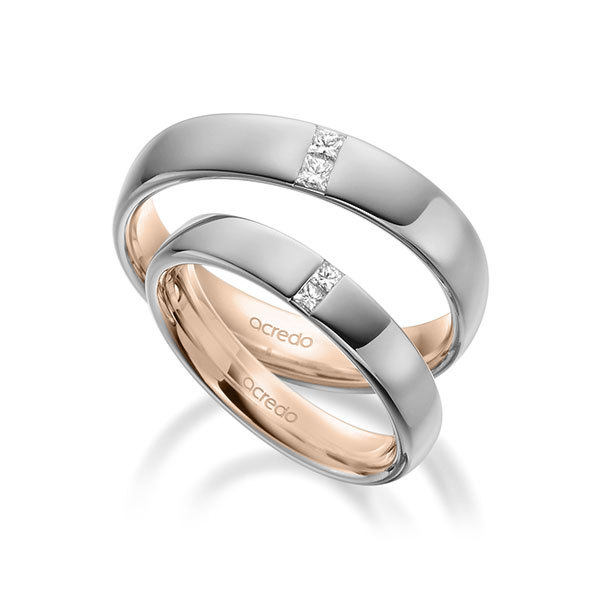 Paar bicolor Trauringe/Eheringe in außen Graugold 585 , innen Rotgold 585 mit zus. 0,18 ct. Prinzess-Diamant tw, si von acredo - A-1944-1 Paar bicolor Trauringe/Eheringe in außen Graugold 585 , innen Rotgold 585 mit zus. 0,18 ct. Prinzess-Diamant tw, si von acredo - A-1944-1