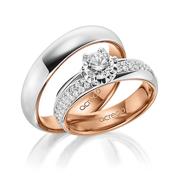 Paar bicolor Trauringe/Eheringe in außen Platin 950 , innen Rotgold 750 mit 0,7 ct. + zus. 0,672 ct. Brillant tw, si tw, vs von acredo - A-1499-11 Paar bicolor Trauringe/Eheringe in außen Platin 950 , innen Rotgold 750 mit 0,7 ct. + zus. 0,672 ct. Brillant tw, si tw, vs von acredo - A-1499-11
