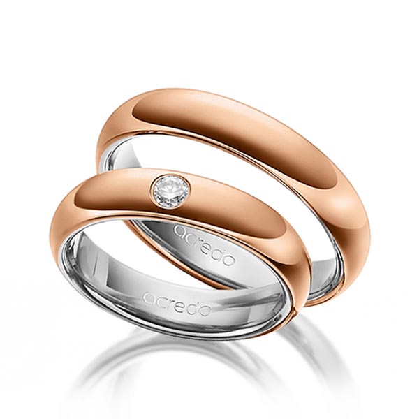 Paar bicolor Trauringe/Eheringe in aussen Rotgold 585 , innen Graugold 585 mit zus. 0,1 ct. Brillant tw, si von acredo - A-1469-3 Paar bicolor Trauringe/Eheringe in aussen Rotgold 585 , innen Graugold 585 mit zus. 0,1 ct. Brillant tw, si von acredo - A-1469-3