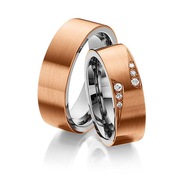 Paar bicolor Trauringe/Eheringe in außen Rotgold 585 , innen Graugold dunkel 585 mit zus. 0,1 ct. Brillant tw, si von 123gold - Y-1305-11 Paar bicolor Trauringe/Eheringe in außen Rotgold 585 , innen Graugold dunkel 585 mit zus. 0,1 ct. Brillant tw, si von 123gold - Y-1305-11