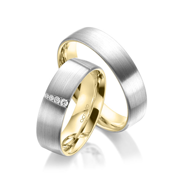 Paar bicolor Trauringe/Eheringe in außen Weißgold 585 , innen Gelbgold 585 mit zus. 0,048 ct. Brillant tw, si von acredo - A-1950-10 Paar bicolor Trauringe/Eheringe in außen Weißgold 585 , innen Gelbgold 585 mit zus. 0,048 ct. Brillant tw, si von acredo - A-1950-10