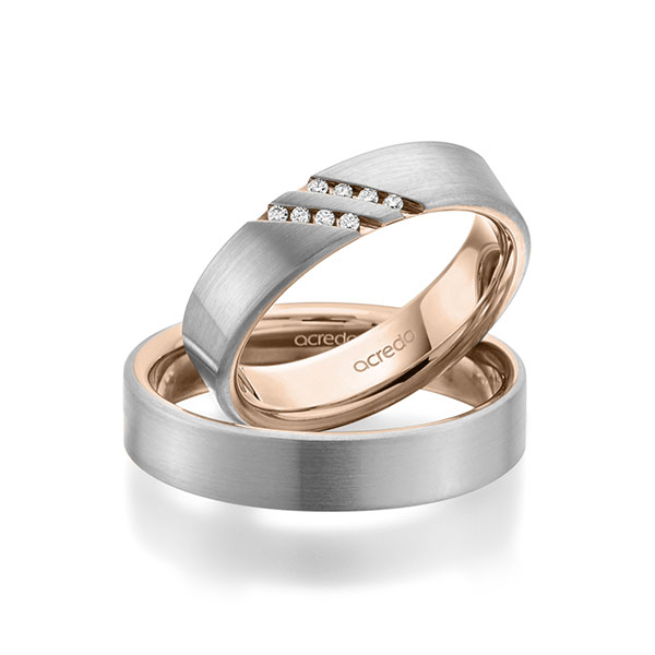 Paar bicolor Trauringe/Eheringe in außen Weißgold 585 , innen Rotgold 585 mit zus. 0,064 ct. Brillant tw, si von acredo - A-1946-10 Paar bicolor Trauringe/Eheringe in außen Weißgold 585 , innen Rotgold 585 mit zus. 0,064 ct. Brillant tw, si von acredo - A-1946-10