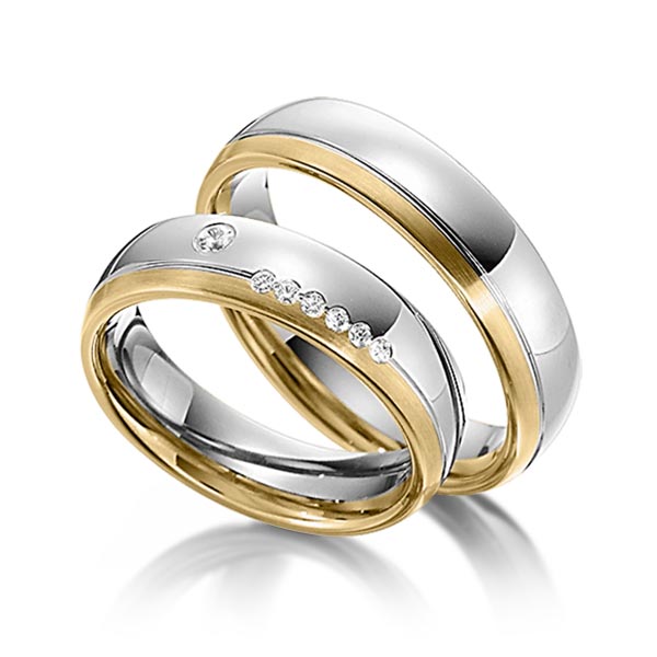 Paar bicolor Trauringe/Eheringe in Gelbgold 585 Graugold 585 mit zus. 0,1 ct. Brillant tw, si von Steinberg - Q-1339-8 Paar bicolor Trauringe/Eheringe in Gelbgold 585 Graugold 585 mit zus. 0,1 ct. Brillant tw, si von Steinberg - Q-1339-8