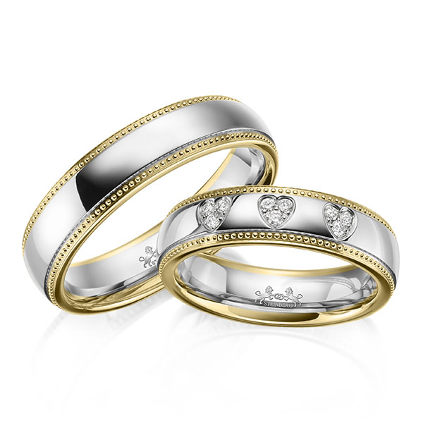 Paar bicolor Trauringe/Eheringe in Gelbgold 585 Weißgold 585 mit zus. 0,09 ct. Brillant tw, si von Steinberg - Q-1646-2 Paar bicolor Trauringe/Eheringe in Gelbgold 585 Weißgold 585 mit zus. 0,09 ct. Brillant tw, si von Steinberg - Q-1646-2