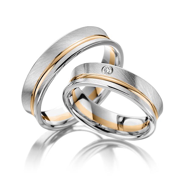 Paar bicolor Trauringe/Eheringe in Graugold 585 Roségold 585 mit zus. 0,02 ct. Brillant tw, si von Steinberg - T-1132-8 Paar bicolor Trauringe/Eheringe in Graugold 585 Roségold 585 mit zus. 0,02 ct. Brillant tw, si von Steinberg - T-1132-8