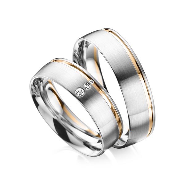 Paar bicolor Trauringe/Eheringe in Graugold 585 Roségold 585 mit zus. 0,035 ct. Brillant tw, vs tw, si von acredo - A-6022-6 Paar bicolor Trauringe/Eheringe in Graugold 585 Roségold 585 mit zus. 0,035 ct. Brillant tw, vs tw, si von acredo - A-6022-6