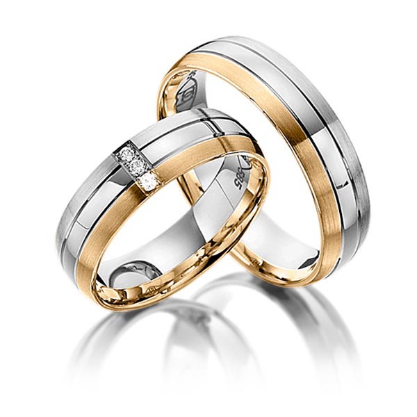 Paar bicolor Trauringe/Eheringe in Graugold 585 Roségold 585 mit zus. 0,03 ct. Brillant tw, si von Steinberg - Q-1051-6 Paar bicolor Trauringe/Eheringe in Graugold 585 Roségold 585 mit zus. 0,03 ct. Brillant tw, si von Steinberg - Q-1051-6