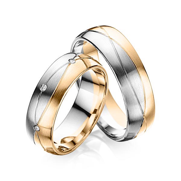 Paar bicolor Trauringe/Eheringe in Graugold 585 Roségold 585 mit zus. 0,08 ct. Brillant tw, si von acredo - A-6024-7 Paar bicolor Trauringe/Eheringe in Graugold 585 Roségold 585 mit zus. 0,08 ct. Brillant tw, si von acredo - A-6024-7