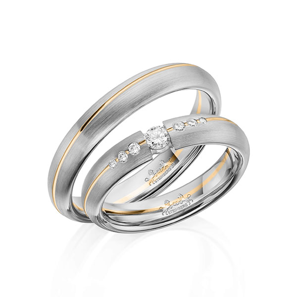 Paar bicolor Trauringe/Eheringe in Graugold 585 Roségold 585 mit zus. 0,16 ct. Brillant tw, si von Steinberg - Q-1609-9 Paar bicolor Trauringe/Eheringe in Graugold 585 Roségold 585 mit zus. 0,16 ct. Brillant tw, si von Steinberg - Q-1609-9