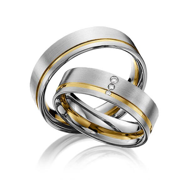 Paar bicolor Trauringe/Eheringe in Graugold dunkel 585 Gelbgold 585 mit zus. 0,031 ct. Brillant tw, si von 123gold - Y-1304-10 Paar bicolor Trauringe/Eheringe in Graugold dunkel 585 Gelbgold 585 mit zus. 0,031 ct. Brillant tw, si von 123gold - Y-1304-10