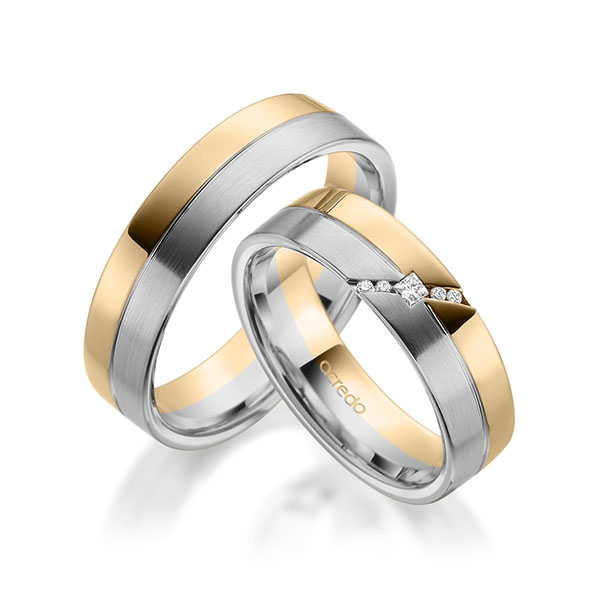 Paar bicolor Trauringe/Eheringe in Roségold 585 Graugold 585 mit zus. 0,05 ct. Prinzess-Diamant & Brillant tw, si von acredo - A-1954-9 Paar bicolor Trauringe/Eheringe in Roségold 585 Graugold 585 mit zus. 0,05 ct. Prinzess-Diamant & Brillant tw, si von acredo - A-1954-9