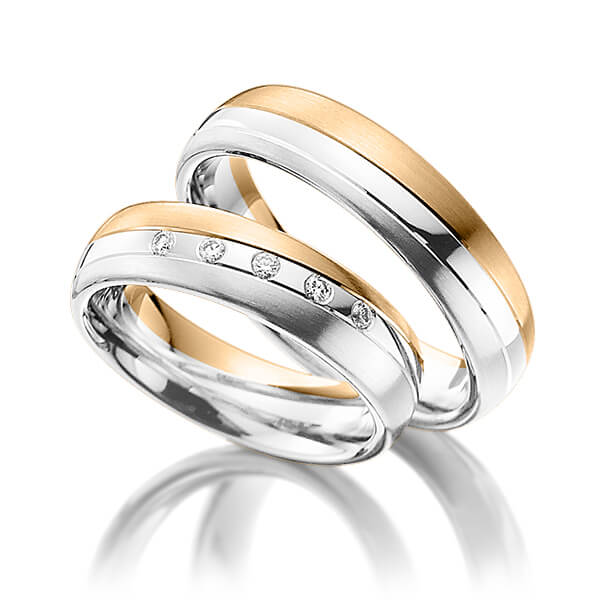 Paar bicolor Trauringe/Eheringe in Roségold 585 Weissgold 585 mit zus. 0,1 ct. Brillant tw, si von Steinberg - Q-1098-6 Paar bicolor Trauringe/Eheringe in Roségold 585 Weissgold 585 mit zus. 0,1 ct. Brillant tw, si von Steinberg - Q-1098-6