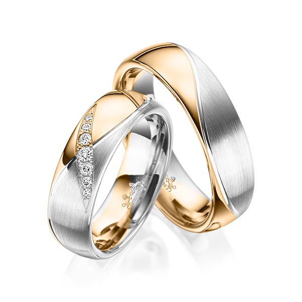 Paar bicolor Trauringe/Eheringe in Roségold 585 Weißgold 585 mit zus. 0,1 ct. Brillant tw, si von Steinberg - Q-1572-1 Paar bicolor Trauringe/Eheringe in Roségold 585 Weißgold 585 mit zus. 0,1 ct. Brillant tw, si von Steinberg - Q-1572-1