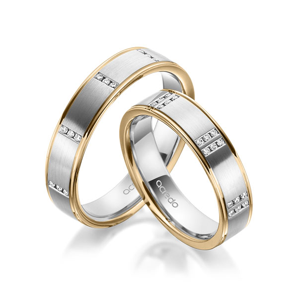 Paar bicolor Trauringe/Eheringe in Roségold 585 Weißgold 585 mit zus. 0,345 ct. Brillant tw, vs tw, si von acredo - A-1971-1 Paar bicolor Trauringe/Eheringe in Roségold 585 Weißgold 585 mit zus. 0,345 ct. Brillant tw, vs tw, si von acredo - A-1971-1