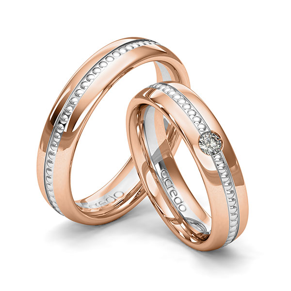 Paar bicolor Trauringe/Eheringe in Rotgold 585 Weißgold 585 mit zus. 0,08 ct. Brillant tw, si von acredo - A-2003-3 Paar bicolor Trauringe/Eheringe in Rotgold 585 Weißgold 585 mit zus. 0,08 ct. Brillant tw, si von acredo - A-2003-3