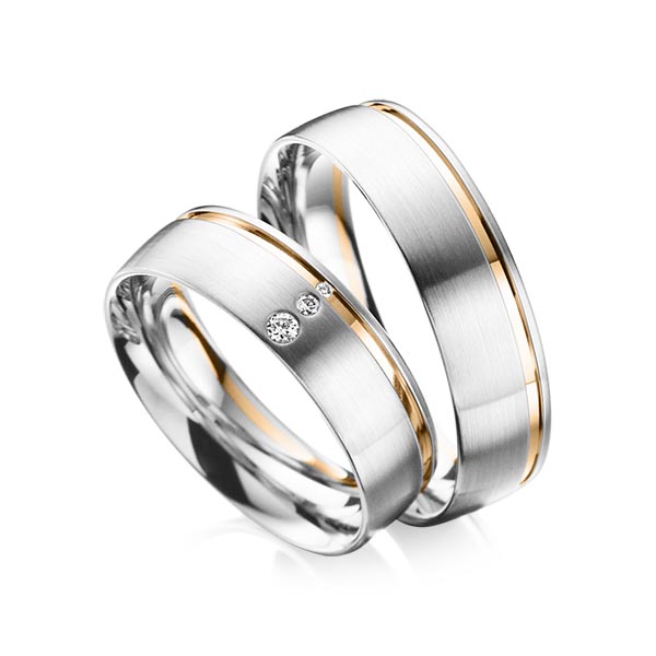 Paar bicolor Trauringe/Eheringe in Weissgold 585 Roségold 585 mit zus. 0,035 ct. Brillant tw, vs tw, si von acredo - A-6022-9 Paar bicolor Trauringe/Eheringe in Weissgold 585 Roségold 585 mit zus. 0,035 ct. Brillant tw, vs tw, si von acredo - A-6022-9