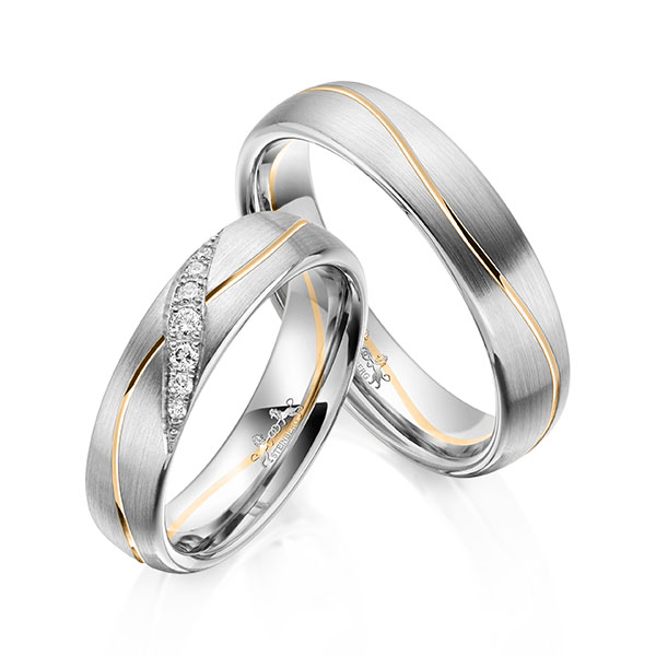 Paar bicolor Trauringe/Eheringe in Weißgold 585 Roségold 585 mit zus. 0,1 ct. Brillant tw, si von Steinberg - Q-1610-3 Paar bicolor Trauringe/Eheringe in Weißgold 585 Roségold 585 mit zus. 0,1 ct. Brillant tw, si von Steinberg - Q-1610-3