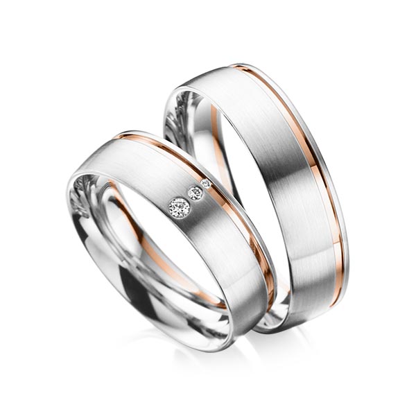 Paar bicolor Trauringe/Eheringe in Weissgold 585 Rotgold 585 mit zus. 0,035 ct. Brillant tw, vs tw, si von acredo - A-6022-3 Paar bicolor Trauringe/Eheringe in Weissgold 585 Rotgold 585 mit zus. 0,035 ct. Brillant tw, vs tw, si von acredo - A-6022-3