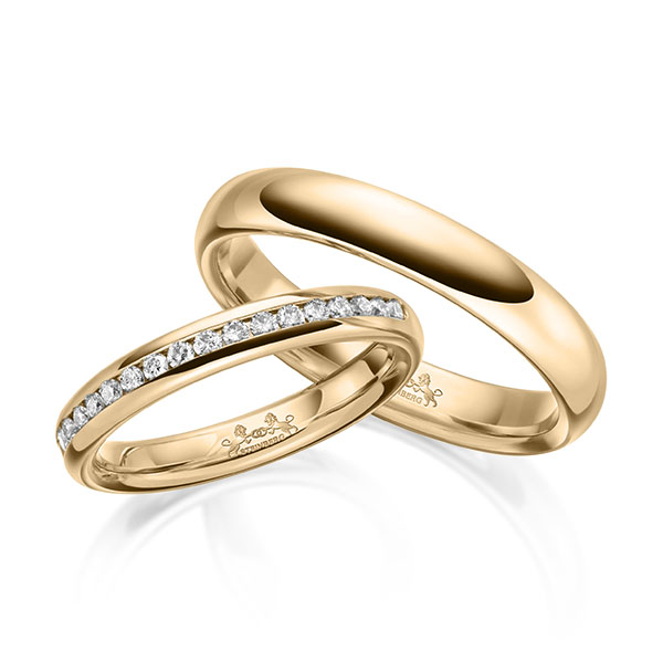 Paar klassische Memoire-Trauringe/Eheringe in außen Roségold 585 , innen Roségold 585 halbausgefasst mit zus. 0,3 ct. Brillant tw, si von Steinberg - Q-1638-7 Paar klassische Memoire-Trauringe/Eheringe in außen Roségold 585 , innen Roségold 585 halbausgefasst mit zus. 0,3 ct. Brillant tw, si von Steinberg - Q-1638-7