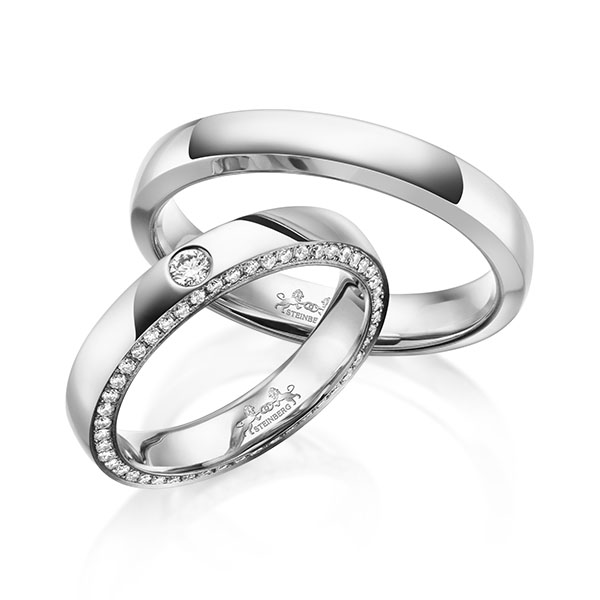 Paar klassische Memoire-Trauringe/Eheringe in außen Weißgold 585 , innen Weißgold 585 vollausgefasst mit zus. 0,34 ct. Brillant tw, si von Steinberg - Q-1627-2 Paar klassische Memoire-Trauringe/Eheringe in außen Weißgold 585 , innen Weißgold 585 vollausgefasst mit zus. 0,34 ct. Brillant tw, si von Steinberg - Q-1627-2