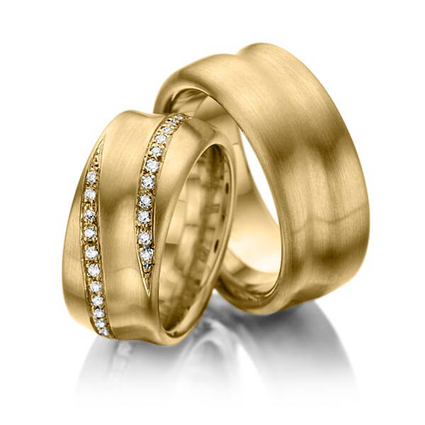 Paar klassische Memoire-Trauringe/Eheringe in Gelbgold 585 halbausgefasst mit zus. 0,66 ct. Brillant tw, si von 123gold - P-1145-2 Paar klassische Memoire-Trauringe/Eheringe in Gelbgold 585 halbausgefasst mit zus. 0,66 ct. Brillant tw, si von 123gold - P-1145-2