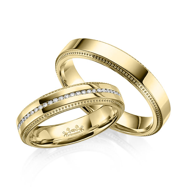 Paar klassische Memoire-Trauringe/Eheringe in Gelbgold 585 vollausgefasst mit zus. 0,295 ct. Brillant tw, si von Steinberg - Q-1657-2 Paar klassische Memoire-Trauringe/Eheringe in Gelbgold 585 vollausgefasst mit zus. 0,295 ct. Brillant tw, si von Steinberg - Q-1657-2