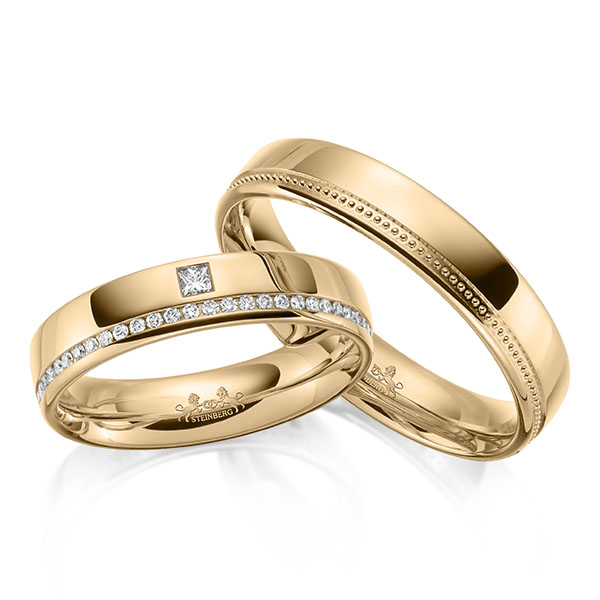 Paar klassische Memoire-Trauringe/Eheringe in Roségold 585 halbausgefasst mit zus. 0,17 ct. Brillant & Prinzess-Diamant tw, si von Steinberg - Q-1653-2 Paar klassische Memoire-Trauringe/Eheringe in Roségold 585 halbausgefasst mit zus. 0,17 ct. Brillant & Prinzess-Diamant tw, si von Steinberg - Q-1653-2