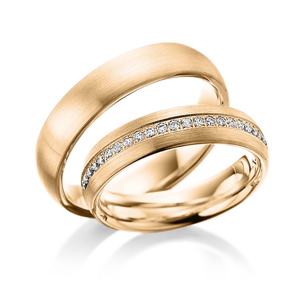 Paar klassische Memoire-Trauringe/Eheringe in Roségold 585 halbausgefasst mit zus. 0,23 ct. Brillant tw, si von Steinberg - Q-1007-8 Paar klassische Memoire-Trauringe/Eheringe in Roségold 585 halbausgefasst mit zus. 0,23 ct. Brillant tw, si von Steinberg - Q-1007-8