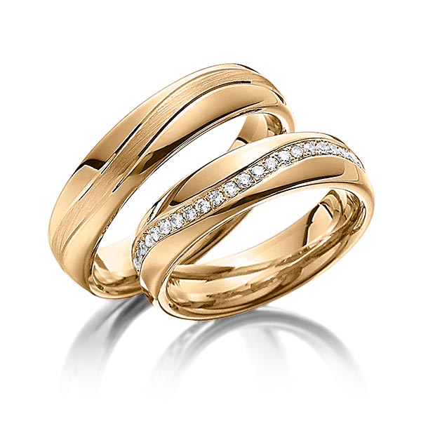 Paar klassische Memoire-Trauringe/Eheringe in Roségold 585 vollausgefasst mit zus. 0,48 ct. Brillant tw, si von Steinberg - Q-1086-7 Paar klassische Memoire-Trauringe/Eheringe in Roségold 585 vollausgefasst mit zus. 0,48 ct. Brillant tw, si von Steinberg - Q-1086-7