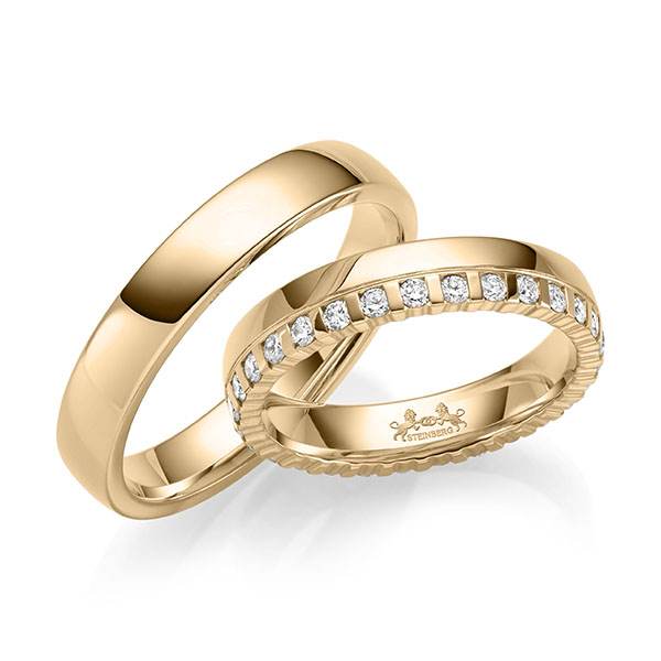 Paar klassische Memoire-Trauringe/Eheringe in Roségold 585 vollausgefasst mit zus. 0,58 ct. tw, si von Steinberg - Q-1700-2 Paar klassische Memoire-Trauringe/Eheringe in Roségold 585 vollausgefasst mit zus. 0,58 ct. tw, si von Steinberg - Q-1700-2