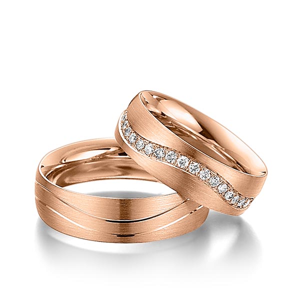 Paar klassische Memoire-Trauringe/Eheringe in Rotgold 585 vollausgefasst mit zus. 0,72 ct. Brillant tw, si von Steinberg - Q-1087-4 Paar klassische Memoire-Trauringe/Eheringe in Rotgold 585 vollausgefasst mit zus. 0,72 ct. Brillant tw, si von Steinberg - Q-1087-4