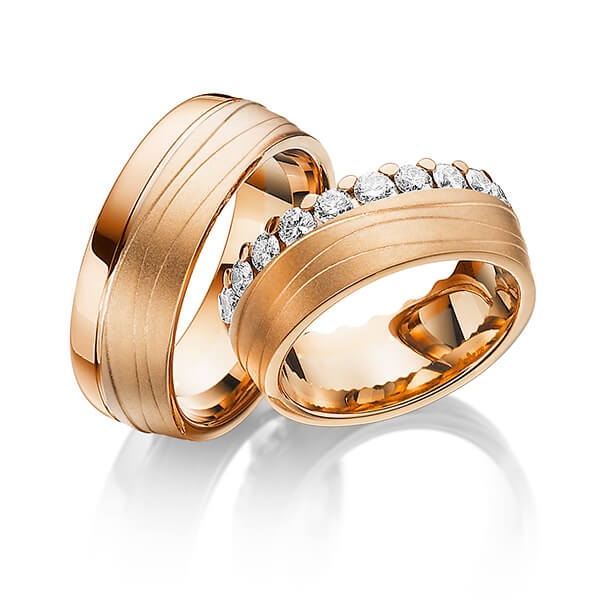 Paar klassische Memoire-Trauringe/Eheringe in Rotgold 585 vollausgefasst mit zus. 1,84 ct. Brillant tw, si von Steinberg - T-1146-10 Paar klassische Memoire-Trauringe/Eheringe in Rotgold 585 vollausgefasst mit zus. 1,84 ct. Brillant tw, si von Steinberg - T-1146-10