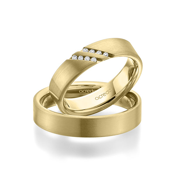 Paar klassische Trauringe/Eheringe in außen Gelbgold 585 , innen Gelbgold 585 mit zus. 0,064 ct. Brillant tw, si von acredo - A-1946-6 Paar klassische Trauringe/Eheringe in außen Gelbgold 585 , innen Gelbgold 585 mit zus. 0,064 ct. Brillant tw, si von acredo - A-1946-6