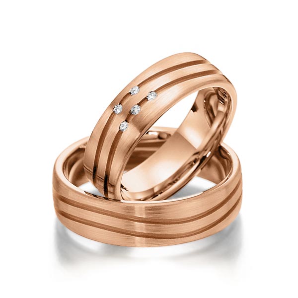 Paar klassische Trauringe/Eheringe in außen Rotgold 585 , innen Rotgold 585 mit zus. 0,05 ct. Brillant tw, si von Steinberg - T-1066-5 Paar klassische Trauringe/Eheringe in außen Rotgold 585 , innen Rotgold 585 mit zus. 0,05 ct. Brillant tw, si von Steinberg - T-1066-5