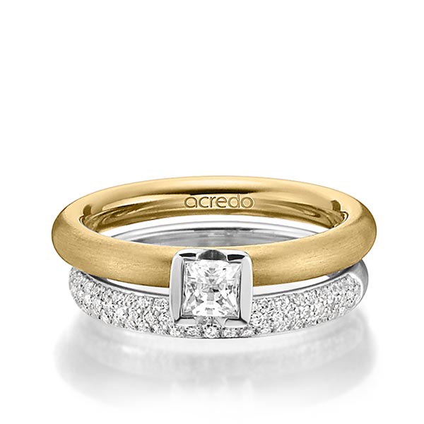 Paar klassische Trauringe/Eheringe in Gelbgold 585 mit 0,4 ct. + zus. 0,38 ct. Prinzess-Diamant & Brillant tw, vs tw, si von acredo - A-1456-2 Paar klassische Trauringe/Eheringe in Gelbgold 585 mit 0,4 ct. + zus. 0,38 ct. Prinzess-Diamant & Brillant tw, vs tw, si von acredo - A-1456-2