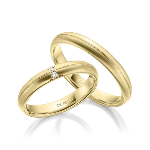 Paar klassische Trauringe/Eheringe in Gelbgold 585 mit zus. 0,03 ct. Brillant tw, si von acredo - A-1956-6 Paar klassische Trauringe/Eheringe in Gelbgold 585 mit zus. 0,03 ct. Brillant tw, si von acredo - A-1956-6