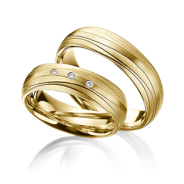 Paar klassische Trauringe/Eheringe in Gelbgold 585 mit zus. 0,03 ct. Brillant tw, si von Steinberg - T-1080-2 Paar klassische Trauringe/Eheringe in Gelbgold 585 mit zus. 0,03 ct. Brillant tw, si von Steinberg - T-1080-2