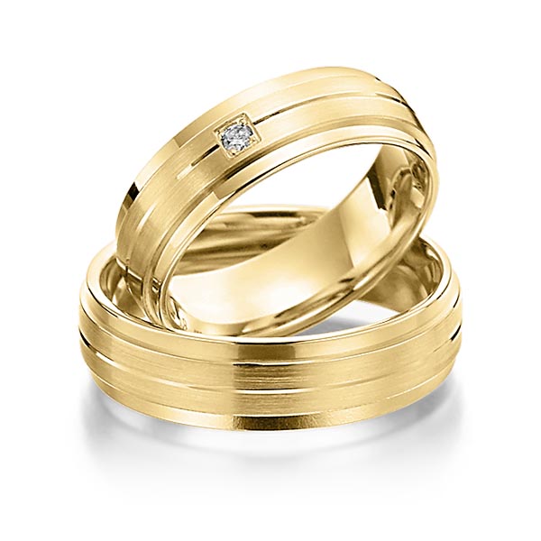 Paar klassische Trauringe/Eheringe in Gelbgold 585 mit zus. 0,03 ct. Brillant tw, si von Steinberg - T-1138-3 Paar klassische Trauringe/Eheringe in Gelbgold 585 mit zus. 0,03 ct. Brillant tw, si von Steinberg - T-1138-3