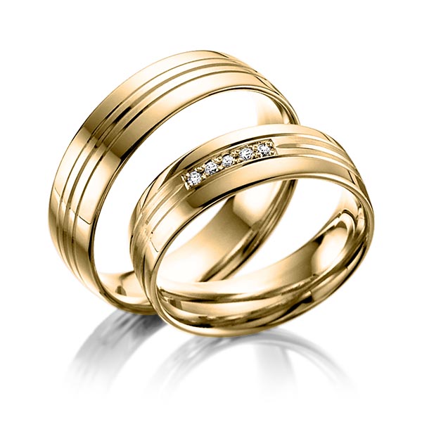 Paar klassische Trauringe/Eheringe in Gelbgold 585 mit zus. 0,05 ct. Brillant tw, si von Steinberg - Q-1052-8 Paar klassische Trauringe/Eheringe in Gelbgold 585 mit zus. 0,05 ct. Brillant tw, si von Steinberg - Q-1052-8