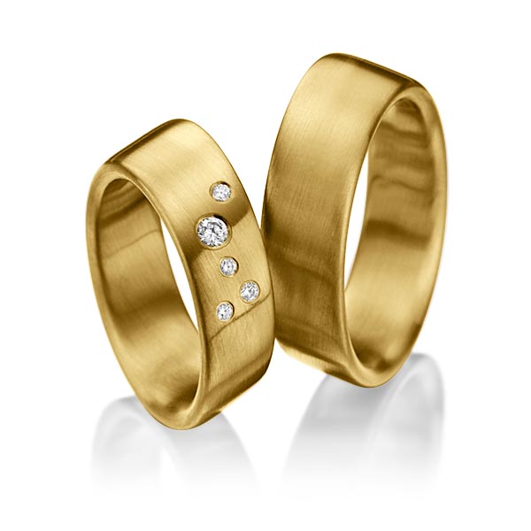 Paar klassische Trauringe/Eheringe in Gelbgold 585 mit zus. 0,08 ct. Brillant tw, si von 123gold - P-1146-7 Paar klassische Trauringe/Eheringe in Gelbgold 585 mit zus. 0,08 ct. Brillant tw, si von 123gold - P-1146-7