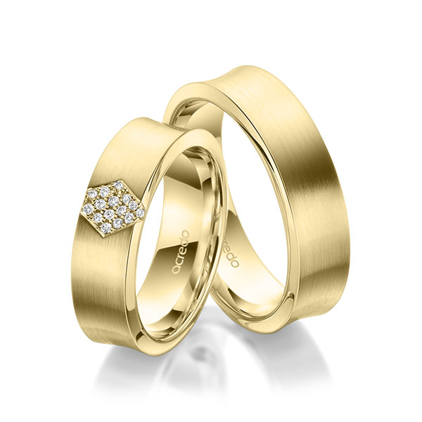 Paar klassische Trauringe/Eheringe in Gelbgold 585 mit zus. 0,08 ct. Brillant tw, si von acredo - A-1975-3 Paar klassische Trauringe/Eheringe in Gelbgold 585 mit zus. 0,08 ct. Brillant tw, si von acredo - A-1975-3
