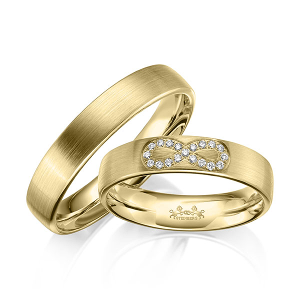 Paar klassische Trauringe/Eheringe in Gelbgold 585 mit zus. 0,095 ct. Brillant tw, si von Steinberg - Q-1659-3 Paar klassische Trauringe/Eheringe in Gelbgold 585 mit zus. 0,095 ct. Brillant tw, si von Steinberg - Q-1659-3